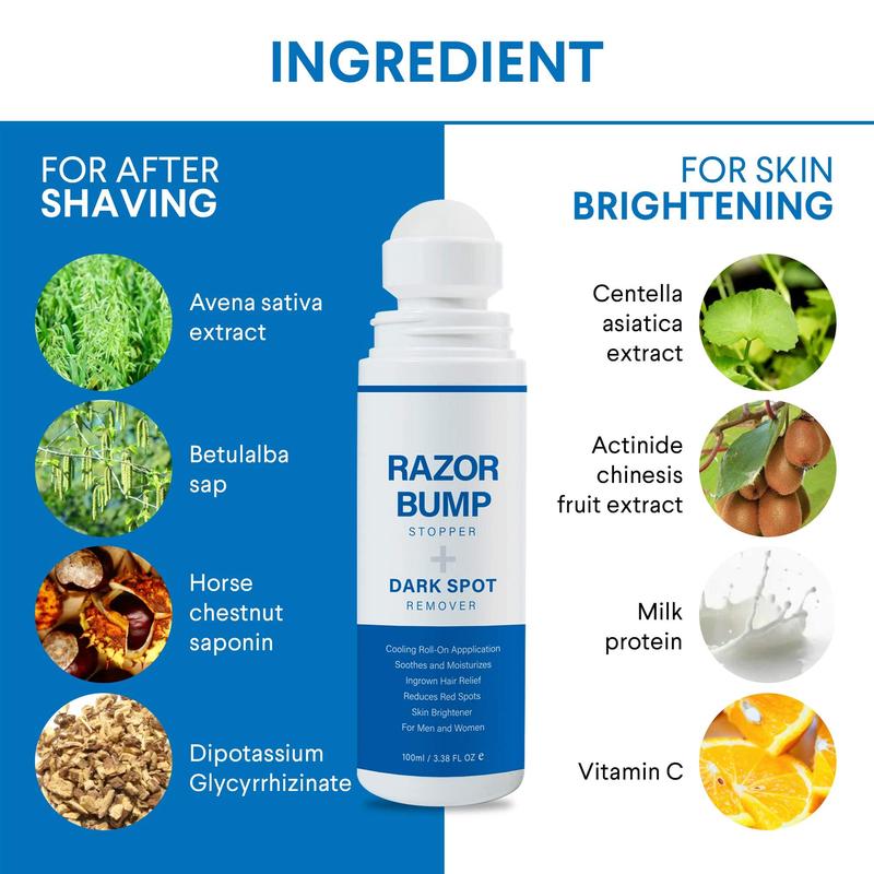 Razor Bump Stopper & Ingrown Hair Treatment: After Shave Solution for Razor Bumps, Burns, and Ingrown Hairs | Roll-on Applicator for Men & Women Aftershave Foam