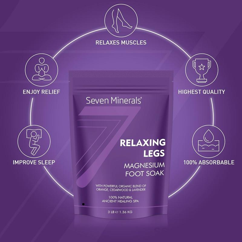 Seven Minerals Relaxing Legs Magnesium Chloride Flakes 3lb - Unique Foot & Nail Soak Formula for Tired Legs and Cramps - Cedarwood & Lavender Masks