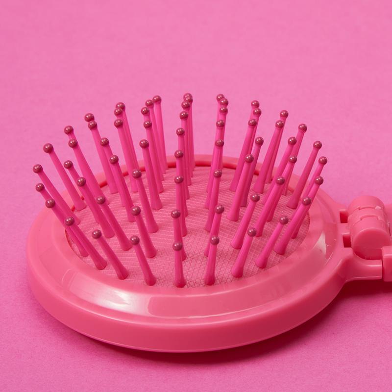 Barbie Series Mini Hair Comb With Mirror Hair Brush Portable Mini Pink HairBrush Folding Mirror Comb Detangling For Women Girl Travel Daily Used Heatless