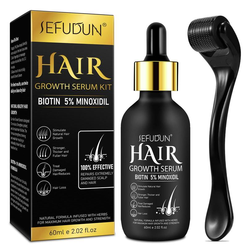 3Counts 5% Minoxidil Hair Serum for Men and Women, Hair Care Serum for Thicker Longer Fuller Hair, with Hair Roller Set