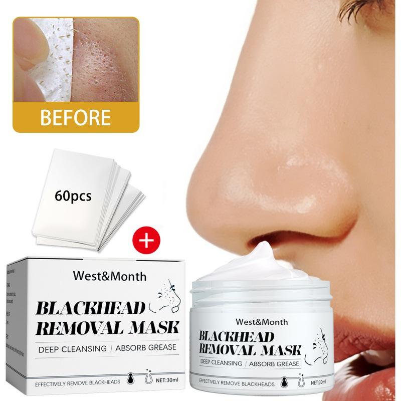 West&Month Nose Plants Pore Strips, Deep Cleansing Pore Strips,Blackhead Remover Mask Pore Strips Pore Blackhead Removal Cleansing Nose Stick, 30G Black Head Remover Peel Off Mask with 60Pcs Nose Strip