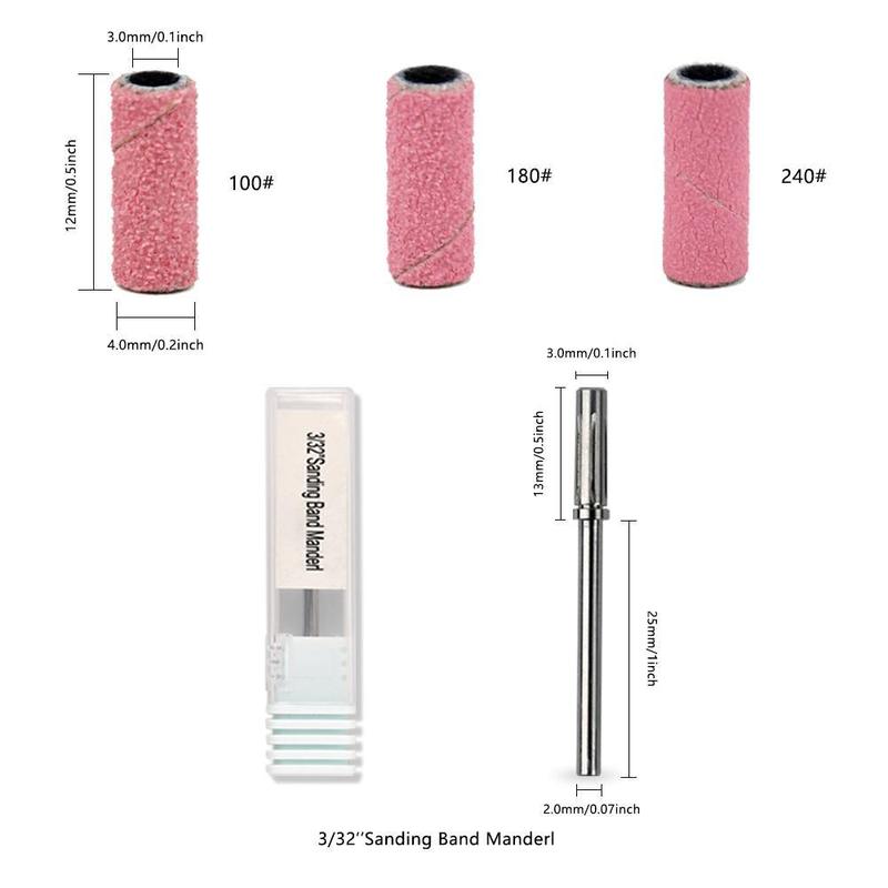 Nail Sanding Bands with 3.0mm Mandrel Bit Set for Nail Drill,120 Grit,Pink Grinder Bands,Small Sanding Files for Acrylic Nails Gel Nails Natural Nails,Nail Prepping Polishing Removing,Manicure and Pedicure,Nail Art,Nail Care、