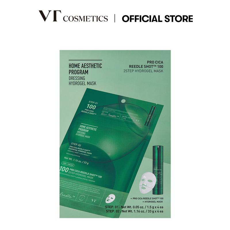 [Official VT Cosmetics] Reedle Shot 100 2-Step Hydrogel Mask 4EA Duo PDRN + Pro Cica | Pore Tightening + Hydrating Overnight Melting Mask