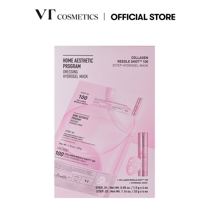 [Official VT Cosmetics] Reedle Shot 100 2-Step Hydrogel Mask 4EA Duo PDRN + Pro Cica | Pore Tightening + Hydrating Overnight Melting Mask