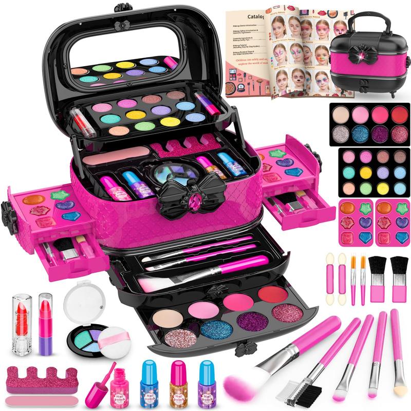 58 Pack Kids Makeup Kit for Girl, Princess Toys Real Washable Cosmetic Set with Mirror, Kids Makeup Sets for Girls, Play Make Up Birthday Gifts for 4 5 6 7 8 9 10 11 12 Years Old Kid (Rose)