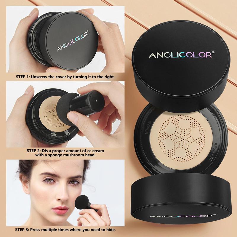 Mushroom Head Air Cushion CC Cream, 1 Box Long Lasting Moisturizing BB Cream, Face Makeup Cushion Foundation, Even Skin Tone for All Skin Types, Christmas Gift