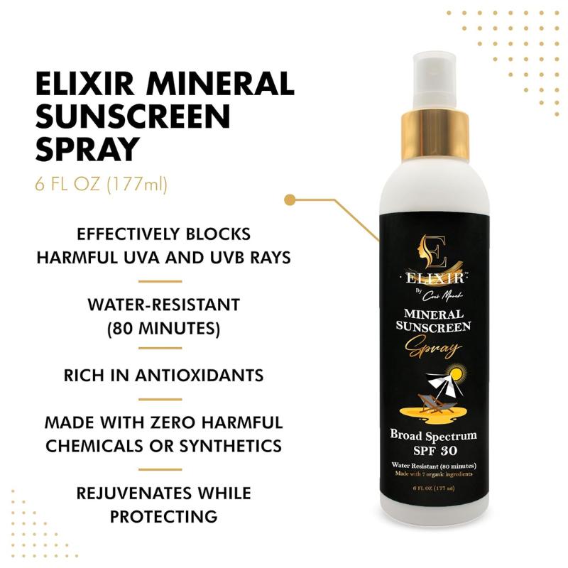 Coco March Elixir Mineral Sunscreen Spray, Moisturizing Broad Spectrum Sunscreen SPF 30, Water Resistant UV Protection Non-Greasy Sunblock, 6 fl oz