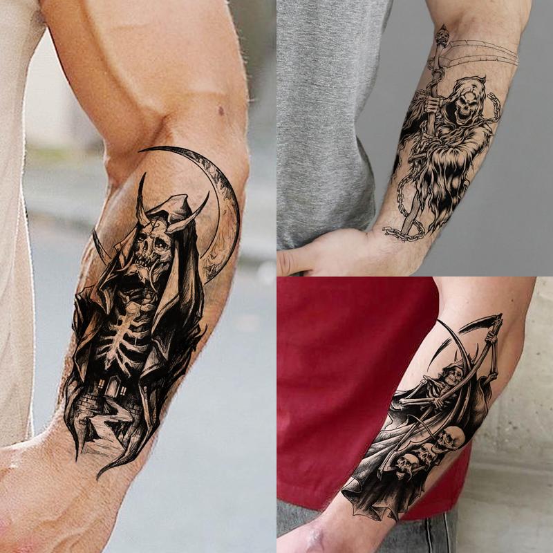 61 Halloween temporary tattoos for men and women, 12 skulls of death, 49 spider webs Long Lasting Waterproof Gothic Durable