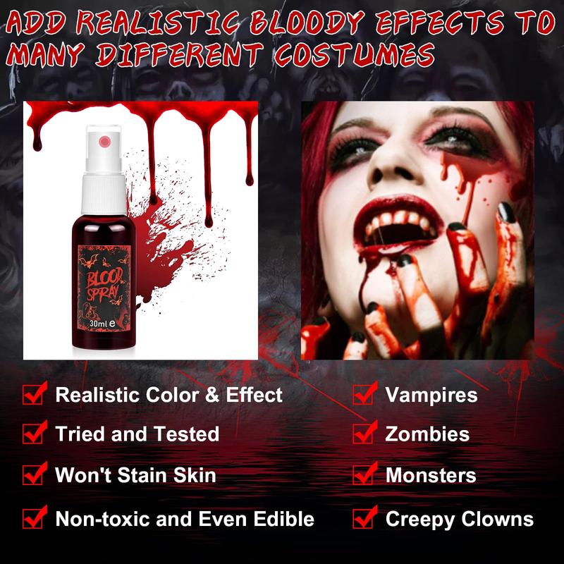 Fake Blood Spray Halloween Makeup - Artificial Blood Washable Fake Blood for Clothes Bloody Halloween Vampire Zombie Clown Stage Costume Blood Makeup Realistic Blood Splatter for Shirt Skin Mouth Face Painting