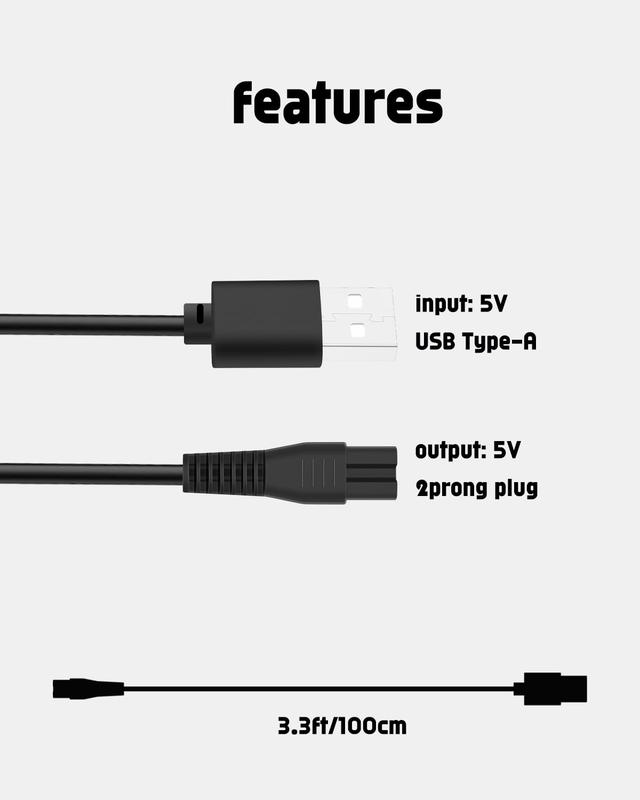 USB Charging Cable Compatible with Ufree Beard Trimmer, 5V Charger for Ufree Electric Hair Trimmer U-1176 Hair Cutting Kits Body Shaver Hair Clippers Razor, 1 Cleaning Brush, 3.3ft Power Cord