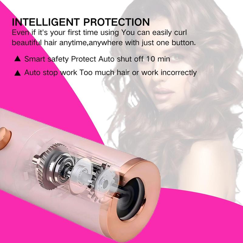 Automatic Curler, Cordless Rechargeable Curling Iron, Wave Curl Styler, Automatic Rotating Curling Iron for Long Hair Short Hair