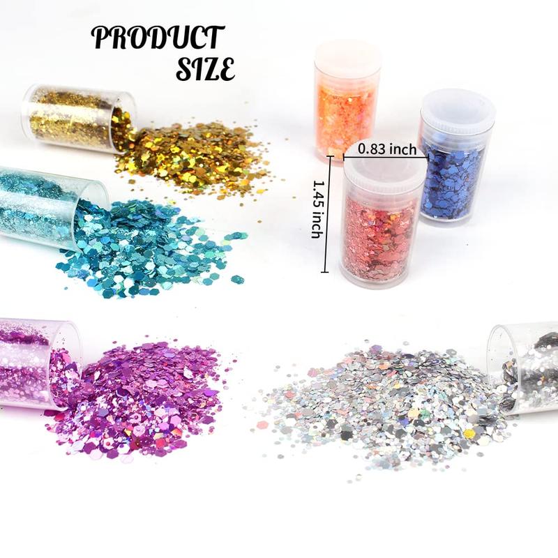 Holographic Chunky Glitter, Set of 36 Colors Craft Glitter Sparkle Sequins, Cosmetic Glitter Flake for Epoxy Resin, Body, Face, Eye, Nail Arts, Slime Making, Wedding Festival Party Decoration