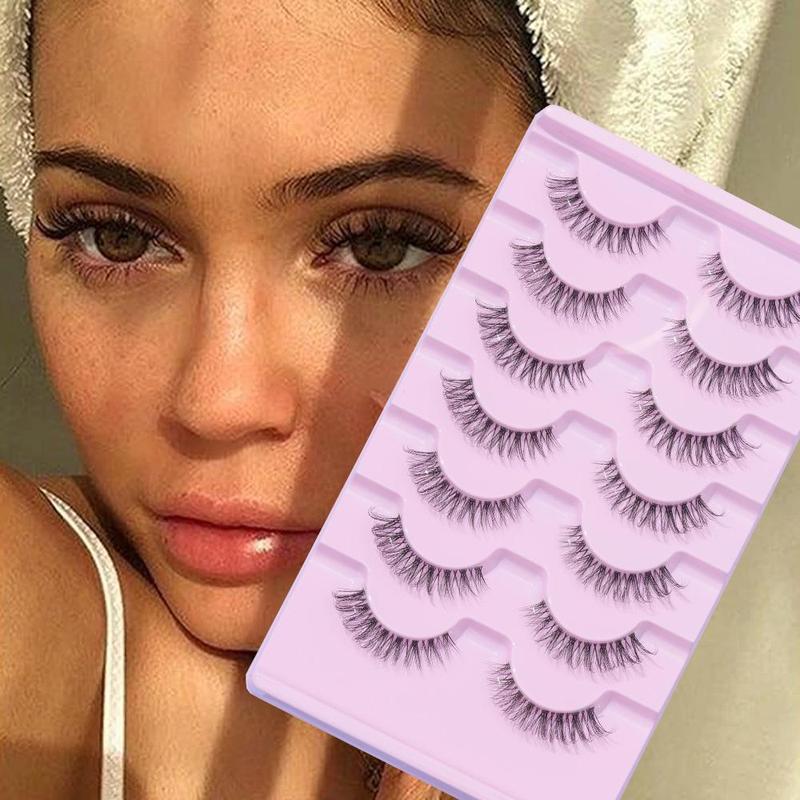 5D Curling False Eyelashes, Natural Look Self Grafting Fake Eyelashes, Eye Makeup Enhancement False Eyelashes for Women & Girls