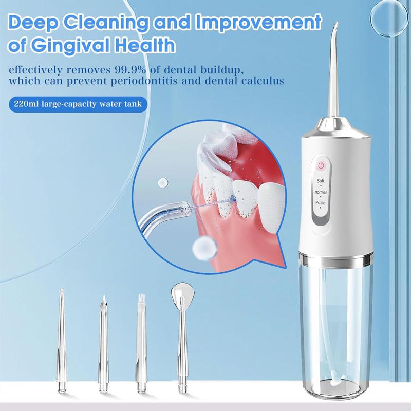 Portable Rechargeable Water Flosser, 4 Jet Tips, Ideal for Teeth & Gum Health, Waterproof Oral