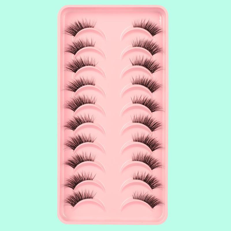 Half Eye False Eyelashes Set, 10 Pairs Natural Look Fluffy Curly Thick Faux Eyelashes, Portable Makeup Tool for Women, Eyelash Extension Cosmetic Gift, Lashes Extension Kit, Christmas Gift