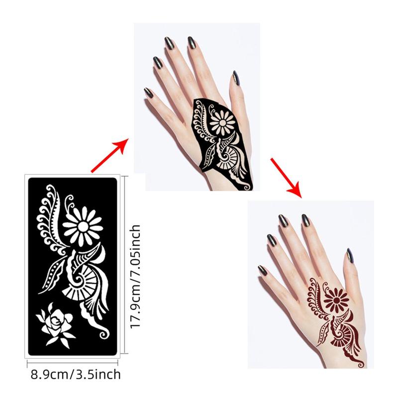 Vintage Floral Pattern Temporary Tattoo Stencil, 9pcs set Self-adhesive Body Art Tattoos Paint Sticker, Beauty & Personal Care Fake Tattoo