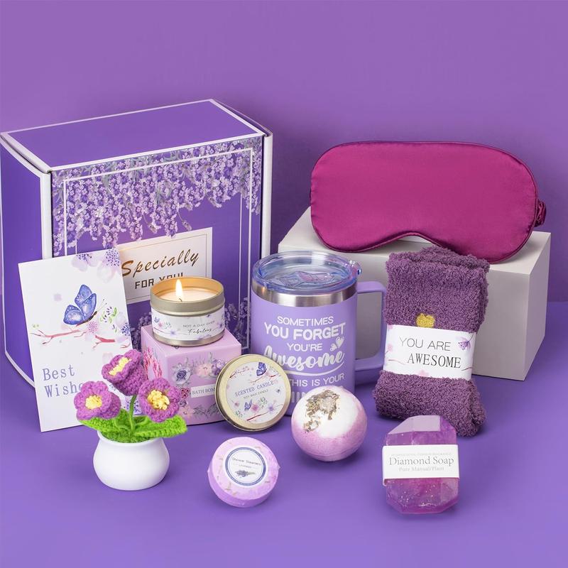 Gifts for Women,Gifts Basket for Women & Teen Girls Purple Relaxing Bath Gifts Basket Set Birthday Gifts Ideas for Women Relaxing  Gifts Self Care Gifts Box for Female Friends Christmas Gift