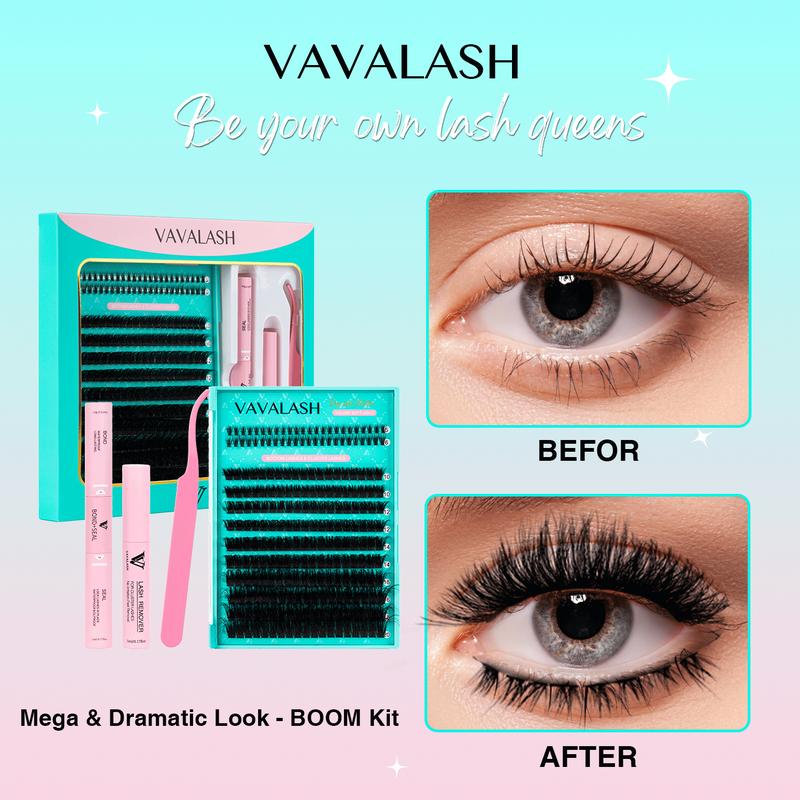 VAVALASH DIY Lash Extension Misty, Boom Kit Clusters, Bond&Seal, Tweezer, Remover For Girl at Home Makeup Cosmetic - Individual Eyelash Extensions