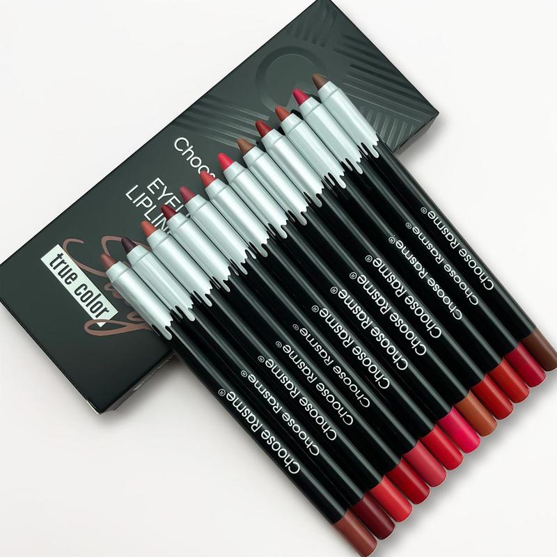 Long Lasting Multifunctional Lip Liner Eyeliner Set, 12pcs box Matte Lip Liner Lipstick, Suitable for All Occasions Lip Makeup, Girls and Women Makeup Accessories