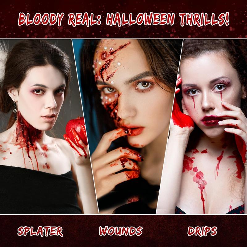 Fake Blood Spray Halloween Makeup - Artificial Blood Washable Fake Blood for Clothes Bloody Halloween Vampire Zombie Clown Stage Costume Blood Makeup Realistic Blood Splatter for Shirt Skin Mouth Face Painting