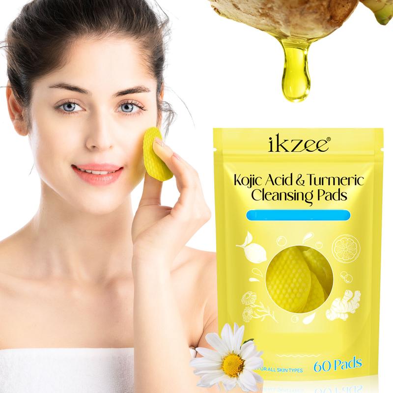 Ikzee Kojic Acid & Turmeric Cleansing Pads (60 Count) – Purifying Acne-Prone & Oily Skin – Portable Makeup Remover