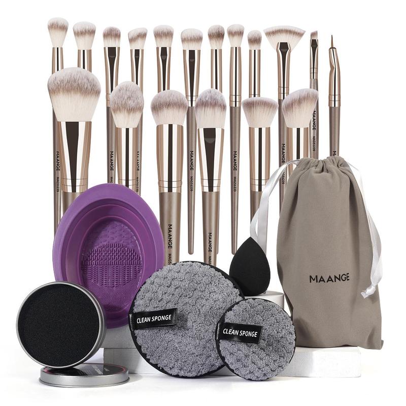 Makeup Brush & Cleaner Set, 24pcs set Makeup Brushes Beauty Sponges Powder Puffs Cosmetic Set, Makeup Tool Kit for Liquid, Powder, Cream, Lotion, Travel Makeup Set