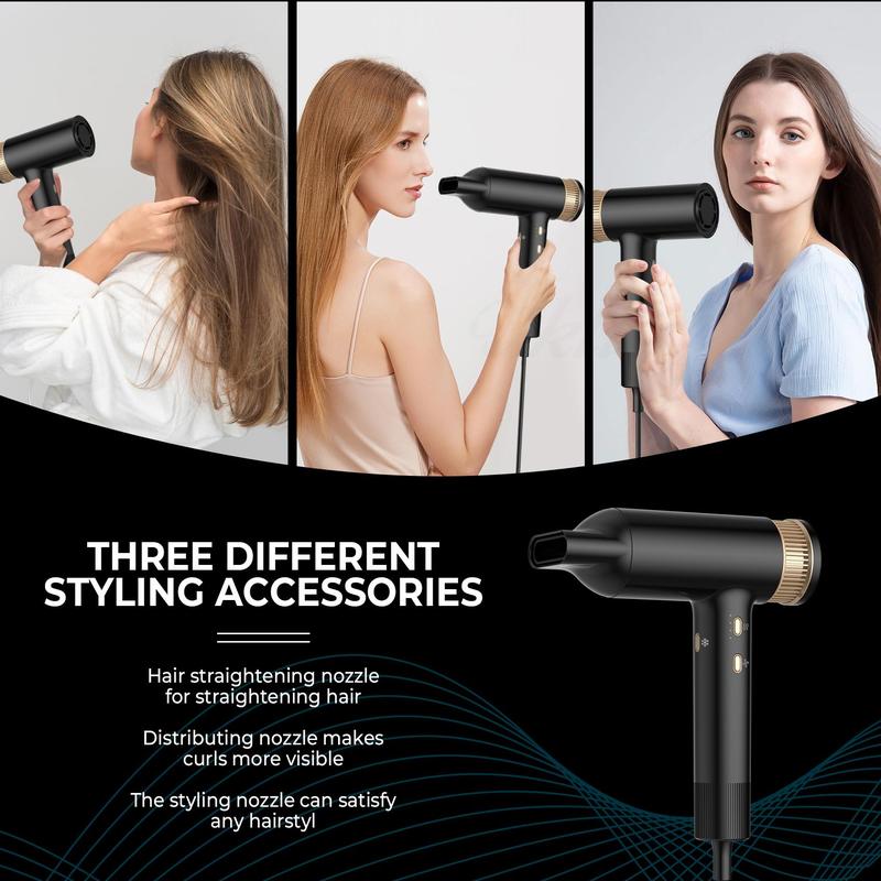 Negative Ionic Hair Dryer, 110,000 RPM High-speed Motor Hair Dryer with Nozzle & Diffuser, Professional Hair Styling Tool for Home, Travel & Salon