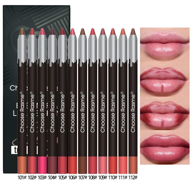 Long Lasting Multifunctional Lip Liner Eyeliner Set, 12pcs box Matte Lip Liner Lipstick, Suitable for All Occasions Lip Makeup, Girls and Women Makeup Accessories