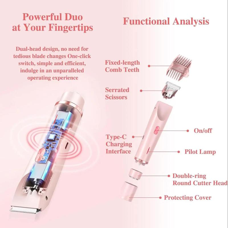 2 in 1 Dual Head Electric Hair Trimmer, 1 Box Waterproof Wet & Dry Hair Remover & Accessories, Women's Electric Shaver for Legs Armpits,  Electric Epilator Hair Removal,  Epilator Hair,  Hair Removal Kit