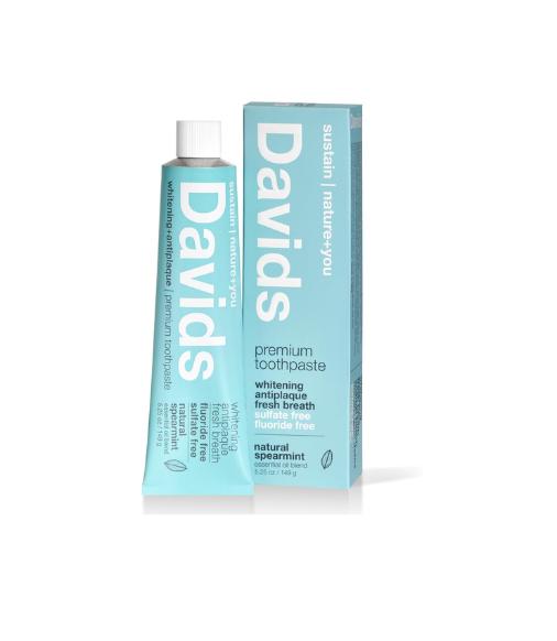 Davids Fluoride Free Nano Hydroxyapatite Toothpaste for Remineralizing Enamel & Sensitive Relief, Antiplaque, SLS Free, Peppermint, 5.25oz whitens teeth