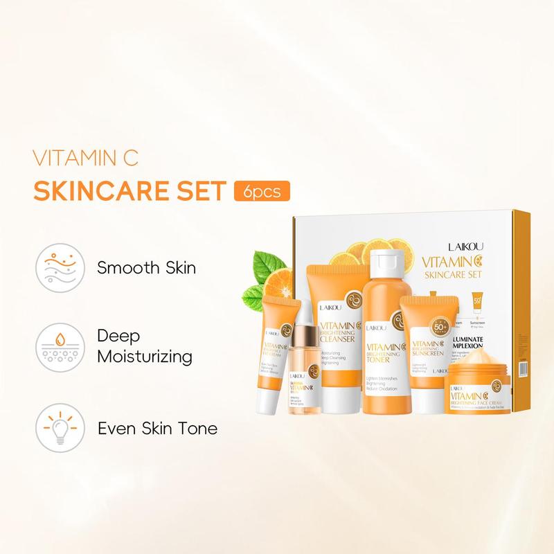 Vitamin C Skin Care Set (6 Counts set), Moisturizing Facial Skincare Kit, Hydrating Skin Care Kit, Face Care Products for Women & Men