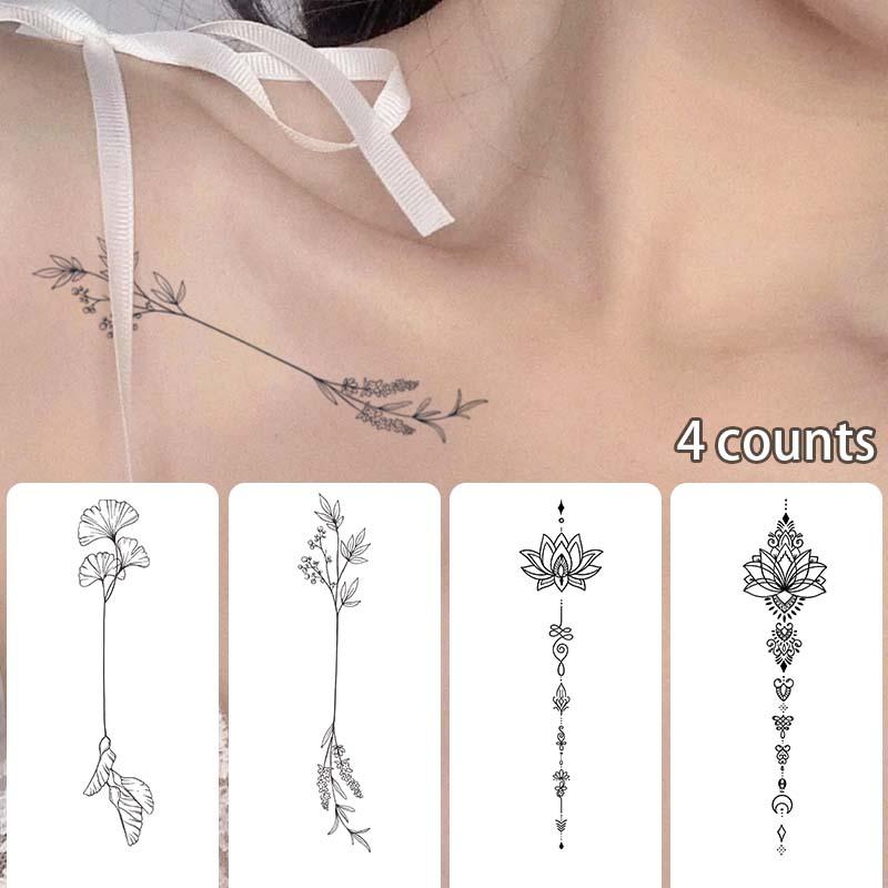 Flower Pattern Temporary Tattoo Sticker, 4 Counts Waterproof Long Lasting Fake Tattoo Sticker, Body Art Sticker for Women & Men