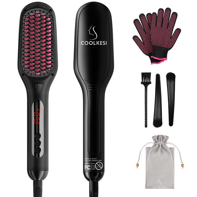 Ionic Hair Straightener Brush , 30s Fast MCH Ceramic Heating Hair Straightening Brush with Anti Scald Feature, Auto-Off & Dual Voltage, Portable Frizz-Free Silky Electric StraighteningComb1 Comfort