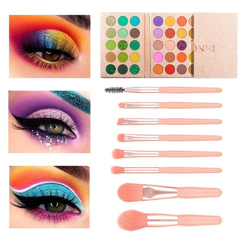 65 Color Eyeshadow Palette & Makeup Brush Set, Including 1 Waterproof Matte & Glitter Eye Shadow Disc & 8 Facial & Eye Makeup Brush