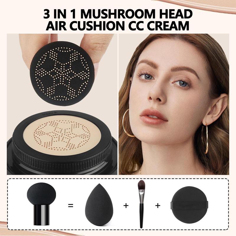 Mushroom Head Air Cushion CC Cream, 1 Box Long Lasting Moisturizing BB Cream, Face Makeup Cushion Foundation, Even Skin Tone for All Skin Types, Christmas Gift