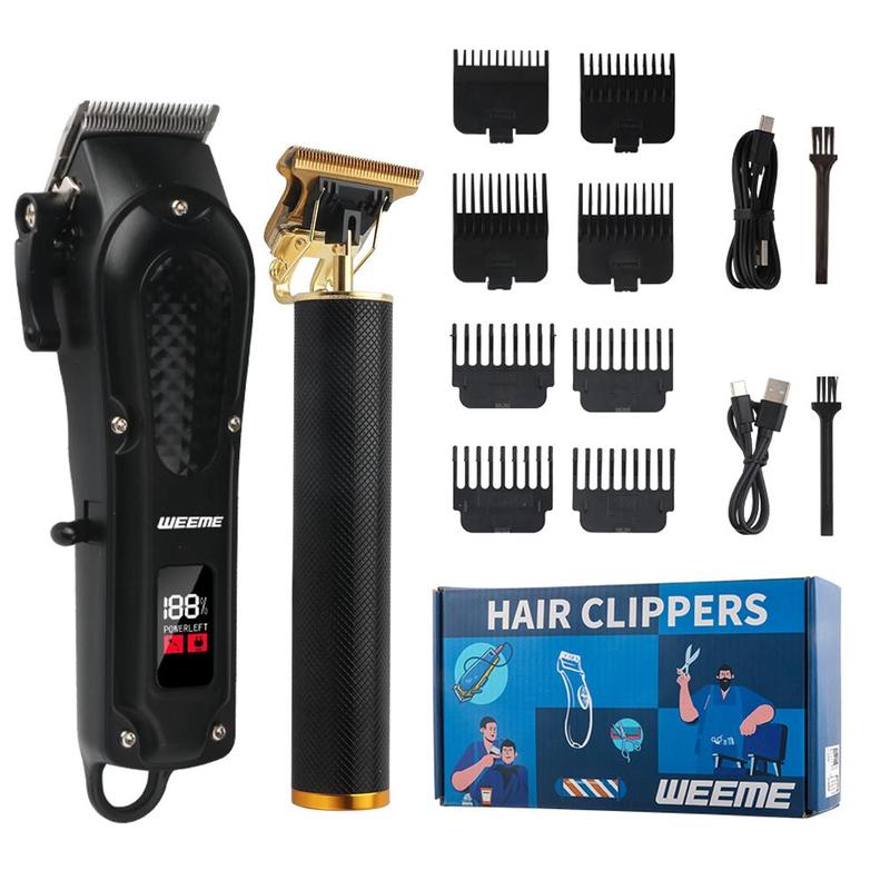 Professional Hair Cutting Machines Set, LCD Display USB Rechargeable Hair Trimmer & T-blade Trimmer & Accessories, Great Gifts for Men