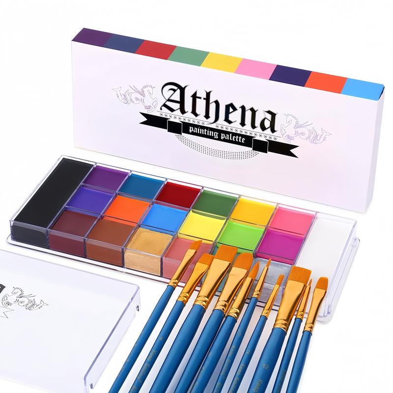 Face Body Paint Set-Athena Painting Palette,10 Professional Artist Brush,Large Deep Pan Ideal for Halloween Cosplay Party SFX Arty Stage Makeup