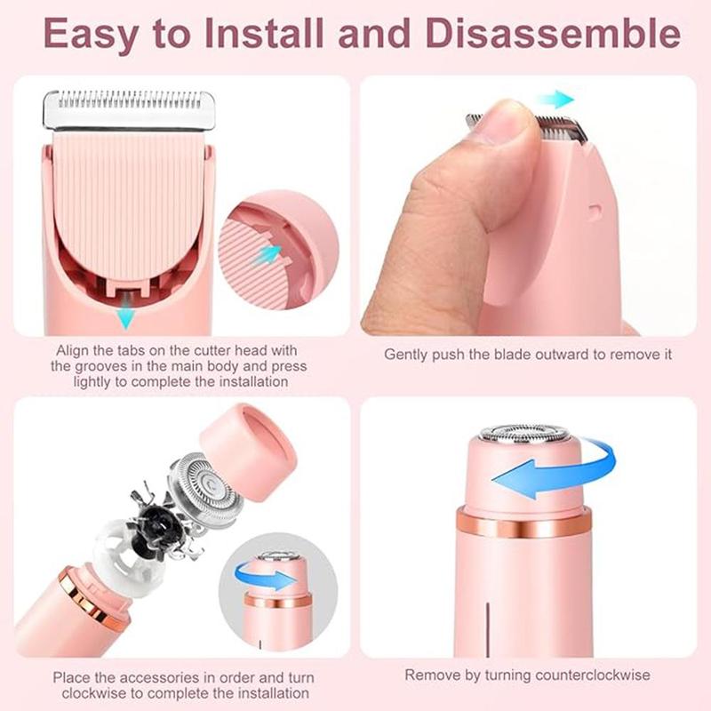 Electric Hair Removal Tool, Rechargeable Body & Facial Hair Removal Double Head Electric Shaver, Painless Trimming of Pubic Face Underarm Legs