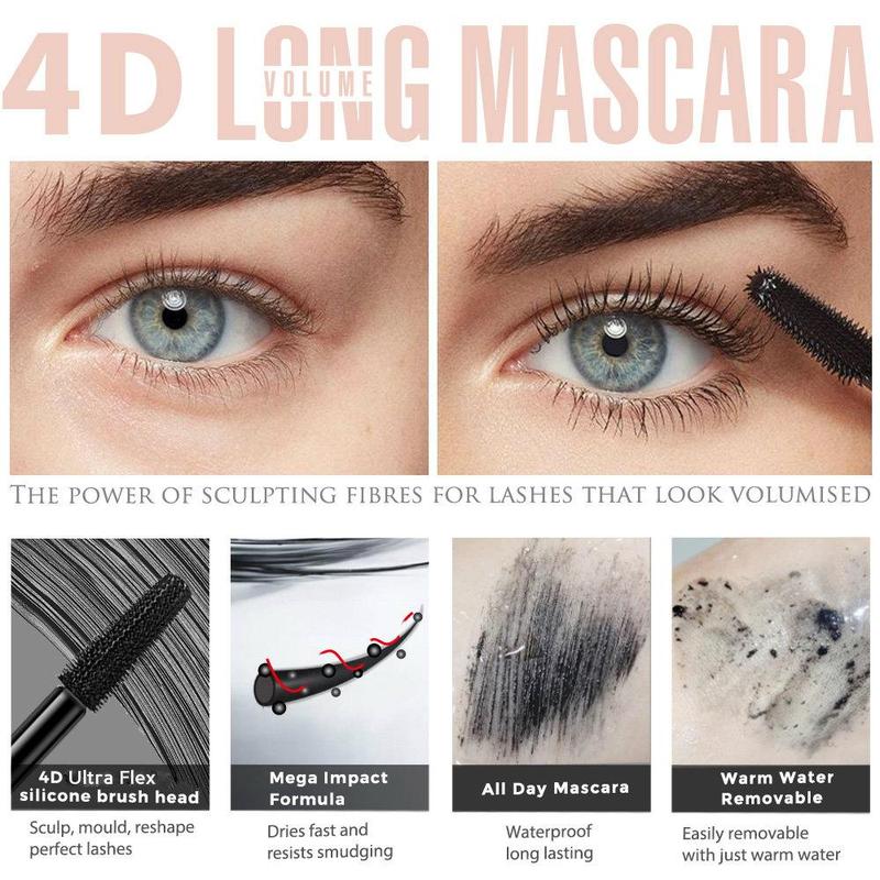 4D Long Lasting Tube Mascara, Natural Curling Eyelashes Mascara Stick, Water Resistant Eye Enhancement Makeup Products for Women & Girls