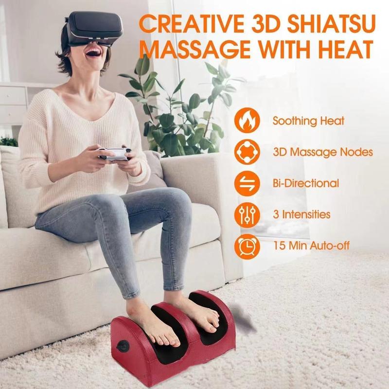 Foot and Calf Massager with Heat, Shiatsu Electric Kneading Foot Massager Machine for Plantar Fasciitis, Built-in Infrared Heat Function, Pain Relief, Promotes Blood Circulation Therapy Comfort