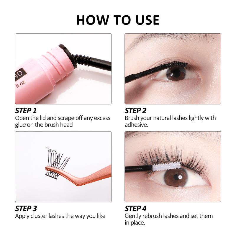 Veyesbeauty Lash Bond & Seal for DIY 5ml + 5ml Waterproof 2 in 1 Cluster Lash Glue for Eyelash Extensions Long Lasting Strong Hold Individual Eyelash Glue for Self-Application Makeup Cosmetic Eyelashes Extensions