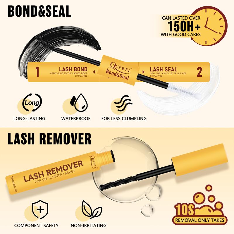 Blackfriday QUEWEL DIY Lash Extension Kit, Waterproof Lash Bond and Seal with Remover, Long Lasting and Fluffy D Curl Lash Clusters Beginner Friendly