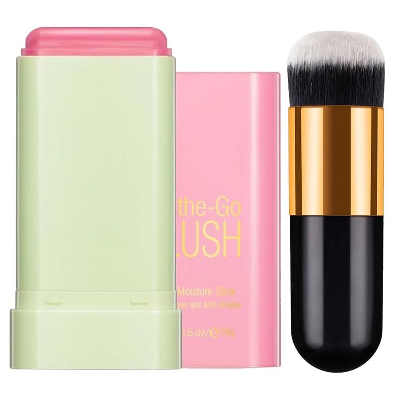 Multi-Use Makeup Blush Stick, Blush Cheek Cream Stick Tinted Moisture Stick Solid Moisturizer Stick, Waterproof Blusher and Shadow Lips for Cheek Makeup, Blush+Makeup Brush