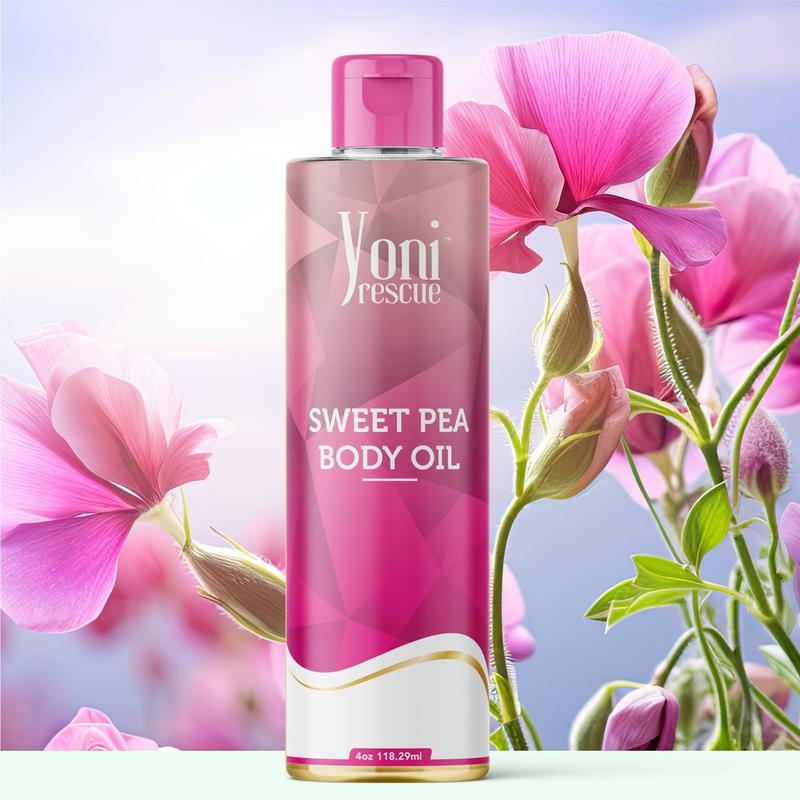 Sweet Pea Body Oil, 4oz, with Apricot, Jojoba, Avocado Oils & Vitamin E Oil, Fast-Absorbing, Nourishes and Hydrates Skin, Skin Repair, Body Care, Ideal for All Skin Types, 4oz, Sweet Pea Fragrance Moisturizer natural handmade body care by Yoni Rescue