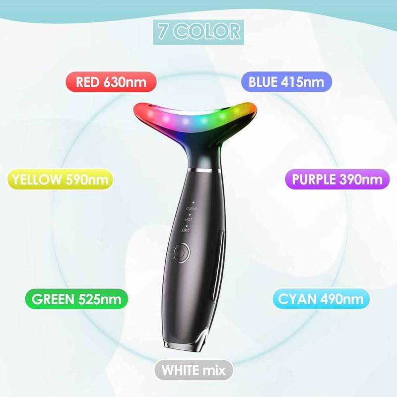 7 Color Face & Neck Facial Massager, Home Skin Care Facial Massager Tool with 3 Vibration Massage Heating Modes, Facial Beauty Instrument for Women