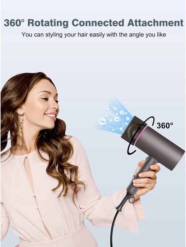 Ionic Hair Dryer -  1800W Professional Negative Ions Hair Blow Dryer with 3 Heating 2 Speed Cold Settings, 2 Nozzles and 1 Diffuser, Foldable Blow Dryer for Home, Travel, Salon Use