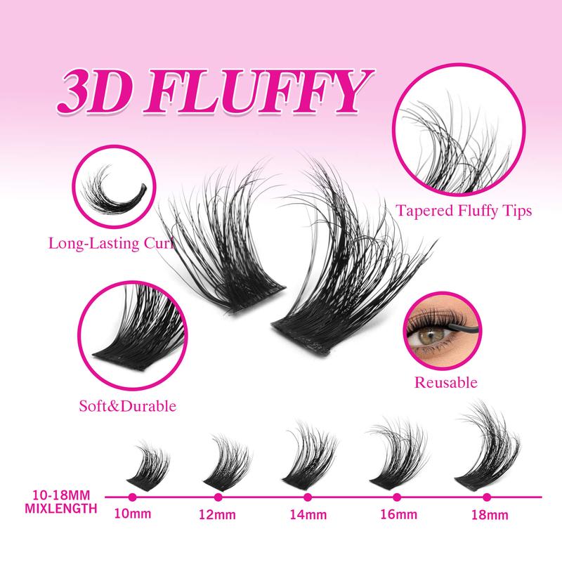 Veyesbeauty VB-Xtreme Cluster Lashes 3D DIY Mixed Length Individual Eyelashes Soft Durable Matte Black Fluffy for Makeup Cosmetic Eyelashes Extensions