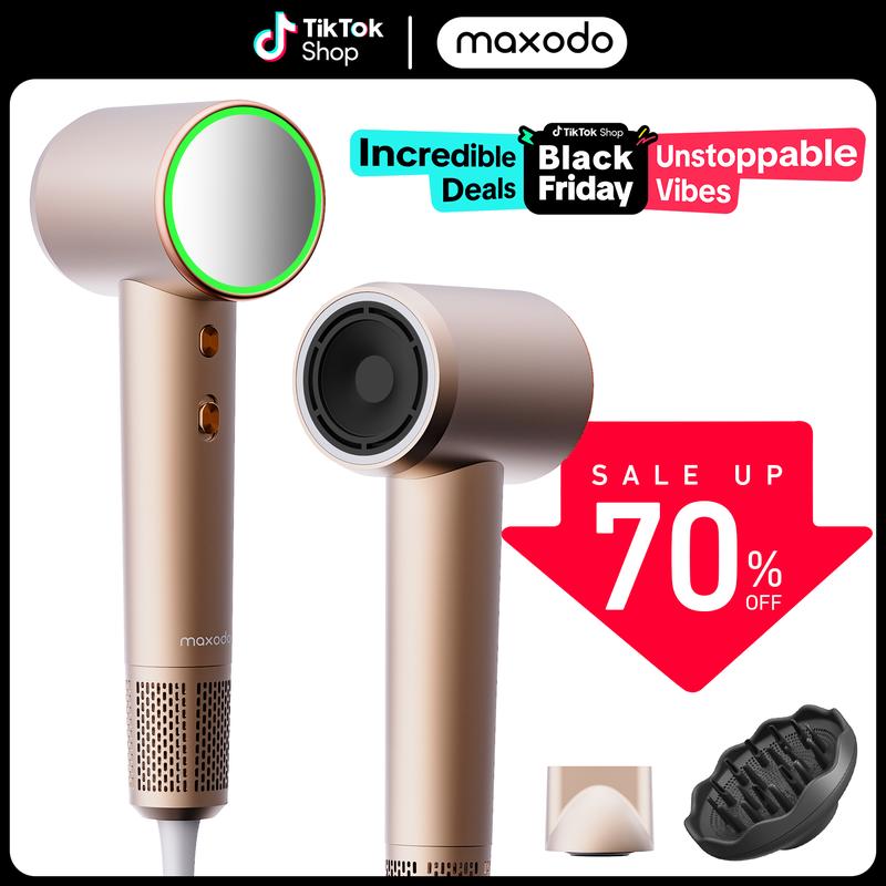 (Christmas Special Offer) Maxodo high-speed hair dryer, light, bass, negative ion, strong wind, ergonomic 4-speed intelligent temperature control, equipped with diffuser travel bag magnetic suction nozzle, Christmas, Thanksgiving, gifts