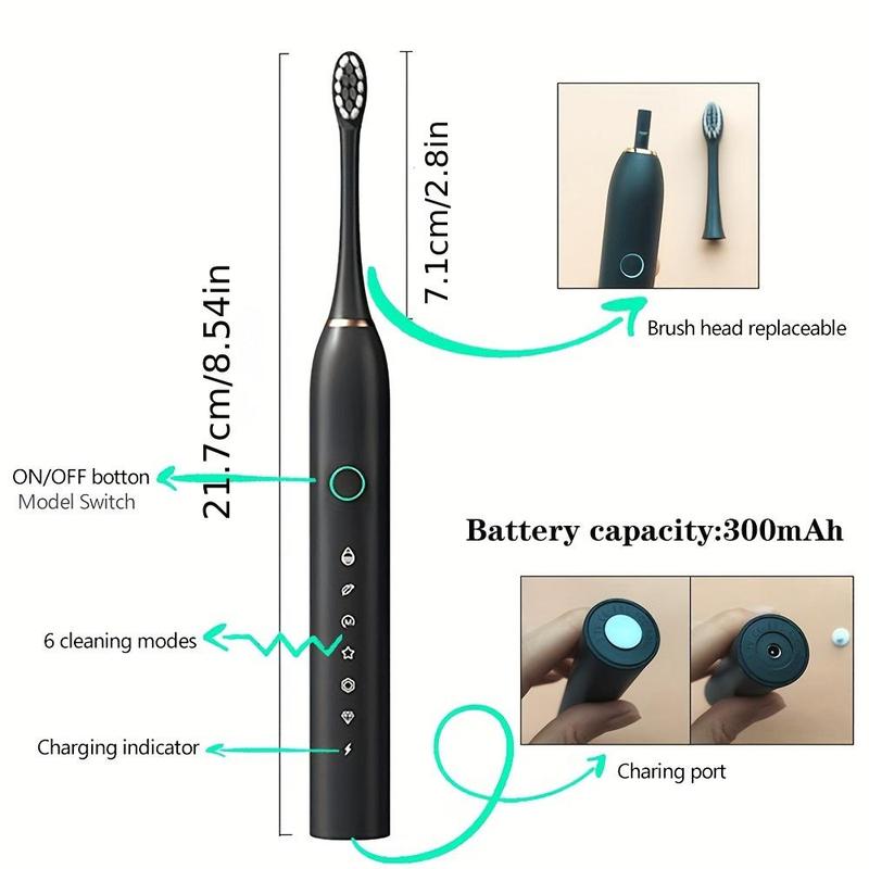 Portable Electric Toothbrush Set for Christmas Gift, 1 Box Rechargeable Sonic Toothbrush & 4 Replacement Brush Heads, Oral Care Tool for Adults