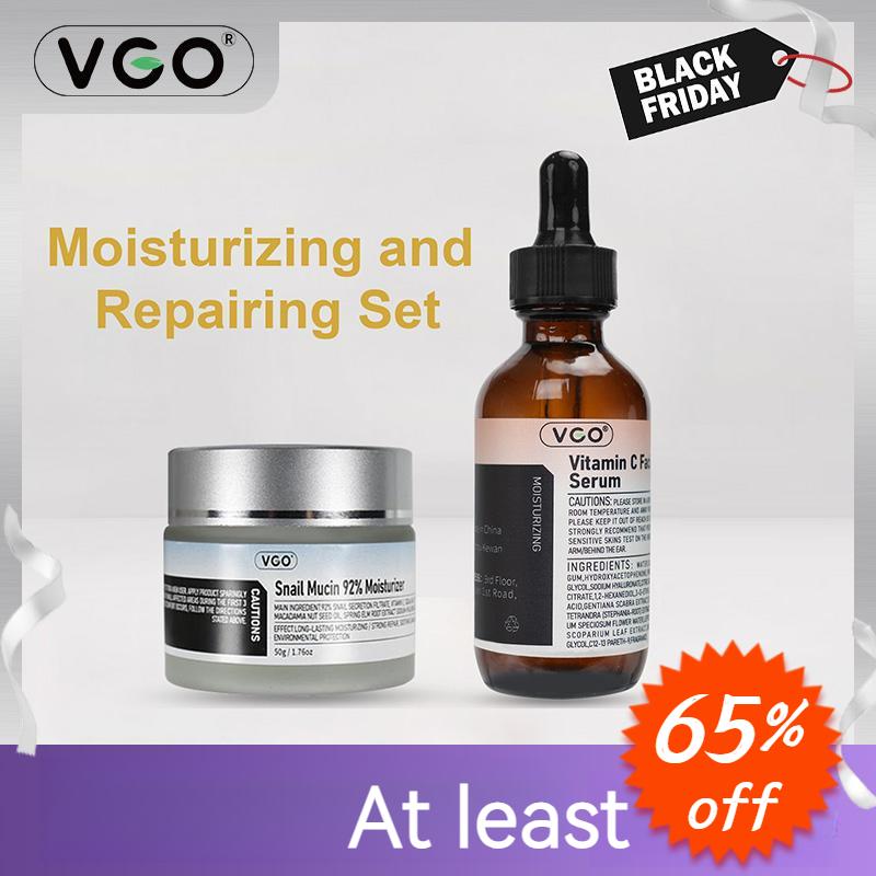 VGO Essence Face Cream Moisturizing and Repairing Set with Vitamin C Serum and Snail Mucin 92% Moisturizer for All Skin Types Skincare Acne Skin Repair facial care vitamin c face serum